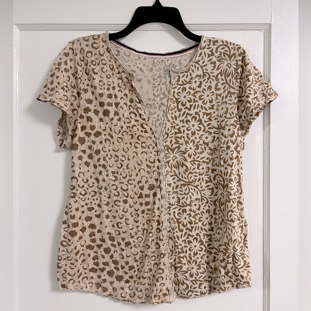 Pilcro Beige and Brown Patterned Short Sleeve Tee